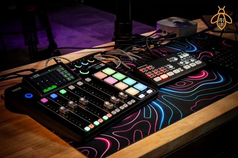 RØDECaster Pro II and ATEM Mini Pro ISO production desk